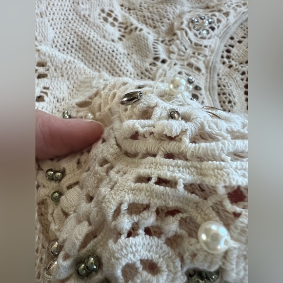 Willow & Clay Tea Stain Lace Flyaway Crochet Crop Top, Size M - Picture 10 of 10